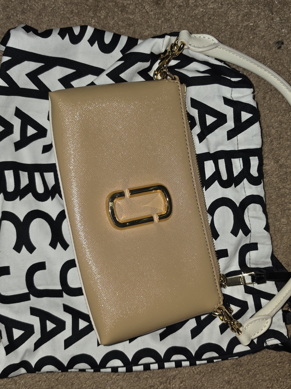 Marc Jacobs Beige Crossbody Wallet with Gold Hardware